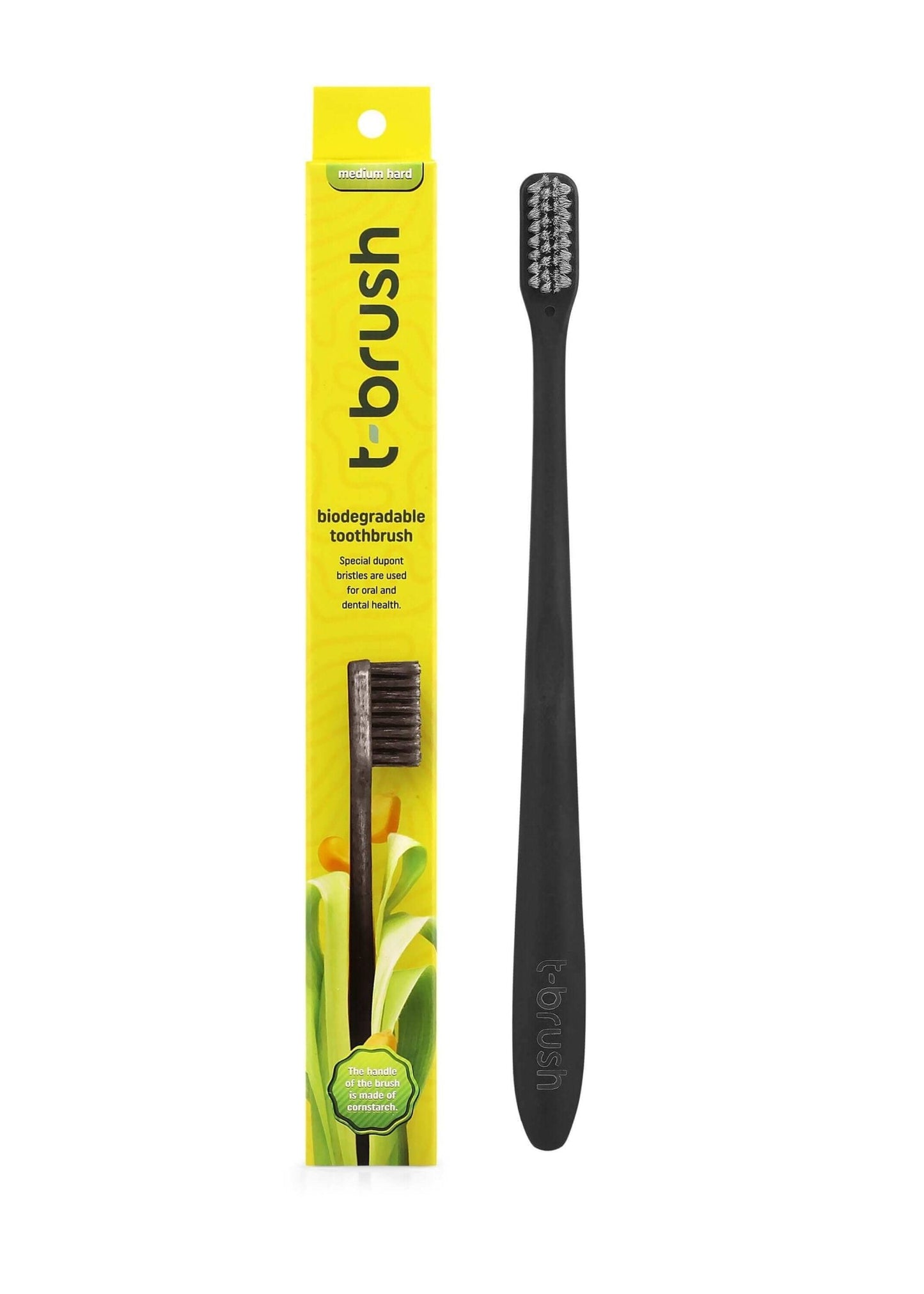T - Brush Biodegradable Toothbrush - Red - Black Grey Colour - Medium Hard - Dupont Bristles - Docorp