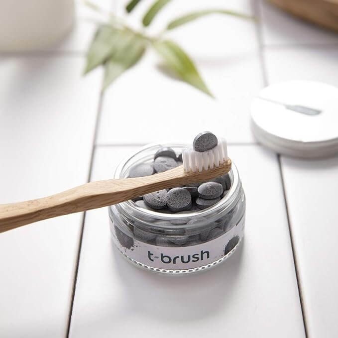 T - Brush Toothpaste Tablets - Activated Charcoal, Fluoride Free, Natural Ingredients, SLS Free, Gluten Free, Vegan - 90 Tablets - Docorp