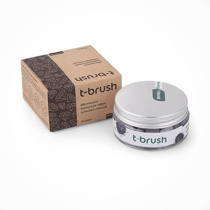 T - Brush Toothpaste Tablets - Activated Charcoal, Fluoride Free, Natural Ingredients, SLS Free, Gluten Free, Vegan - 90 Tablets - Docorp