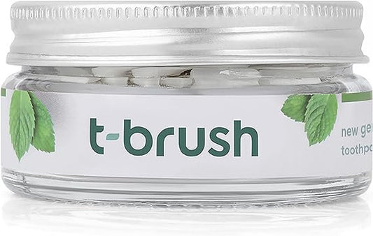 T-Brush Toothpaste Tablets Natural Ingredients, Travel Toothpaste Tablets Eco Friendly Packaging, Vegan - Sepearmint Fluoride Free 90Tablets