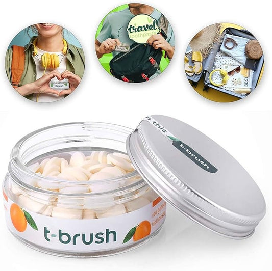 T-Brush Toothpaste Tablets Natural Ingredients, Fluoride, Orange Flavoured, Gluten Free, Cruelty Free, Vegan - 90 Tablets