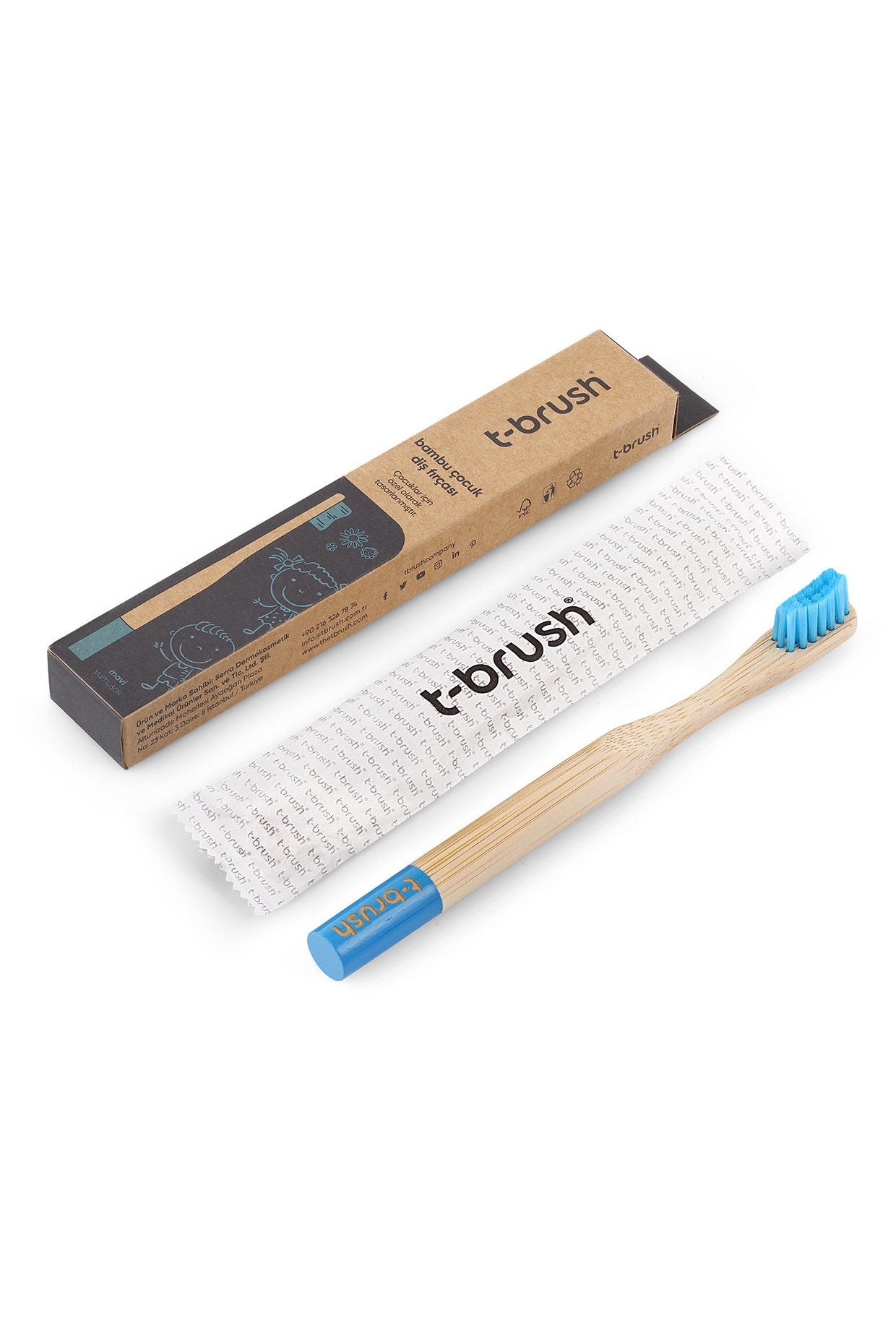 T-Brush Kids Bamboo Toothbrush - Blue - Pink Colour - Dupont Bristles - The Best Duo = Dupont + Bamboo - Best Gift - Cute Fun Toothbrush