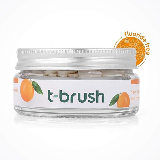 T-Brush Toothpaste Tablets Natural Ingredients, Fluoride Free, Orange Flavoured-Gluten Free, Cruelty Free, Vegan - 90 Tablets