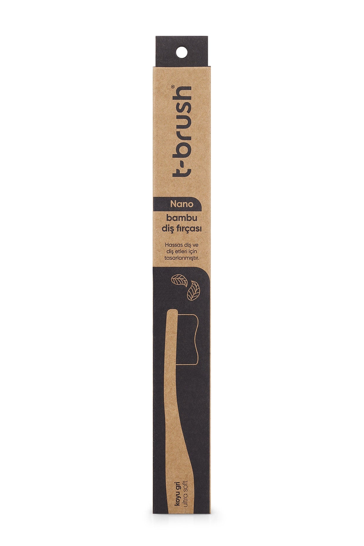 T-Brush Nono Bamboo Toothbrush - White - Dark Grey Colour - Dupont Bristles - Sensitive Teeth -Natural Toothbrush - Eco Friendly - Everyday