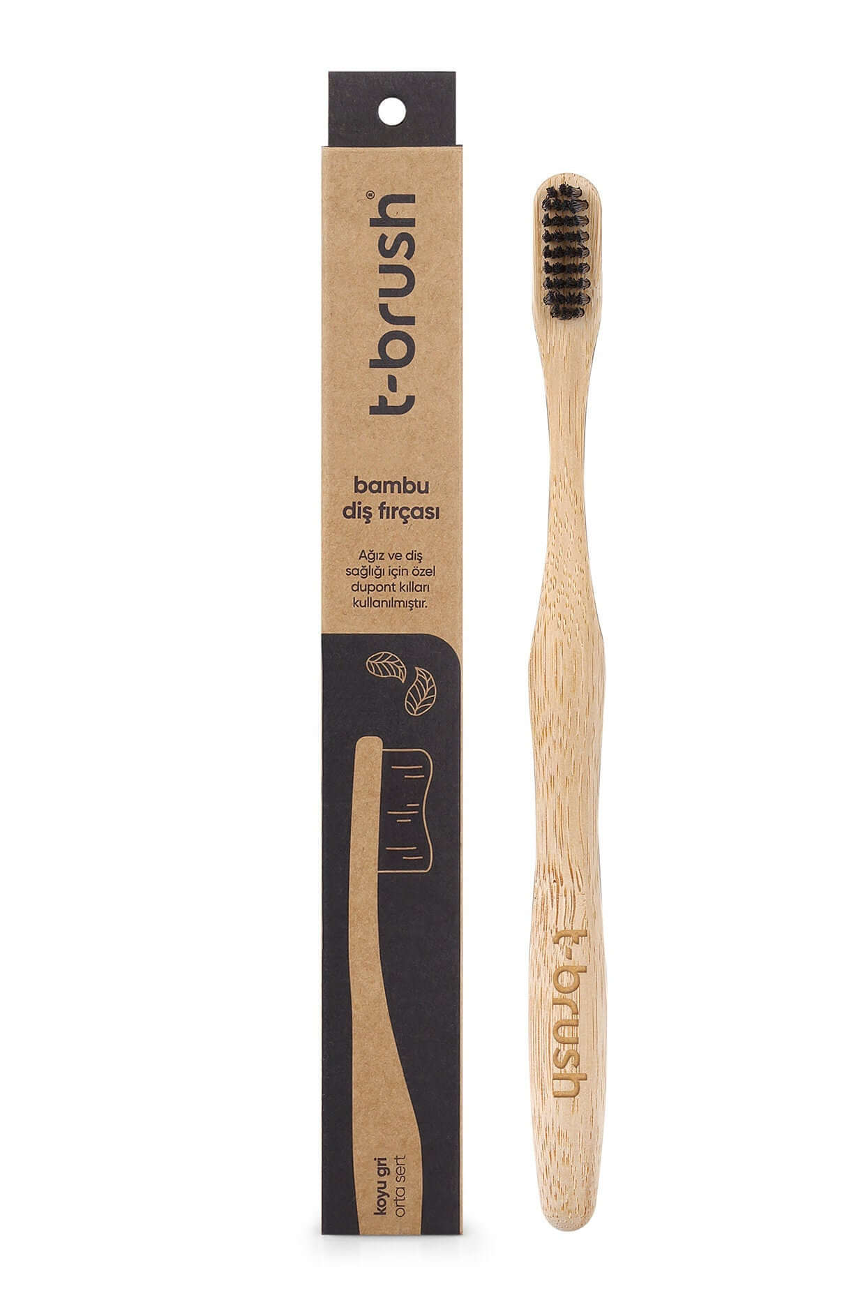 T - Brush Bamboo Toothbrush - Brown - Dark Grey Colour - Medium Hard - Dupont Bristles - Natural Toothbrush - Eco Friendly - Everyday use - Docorp