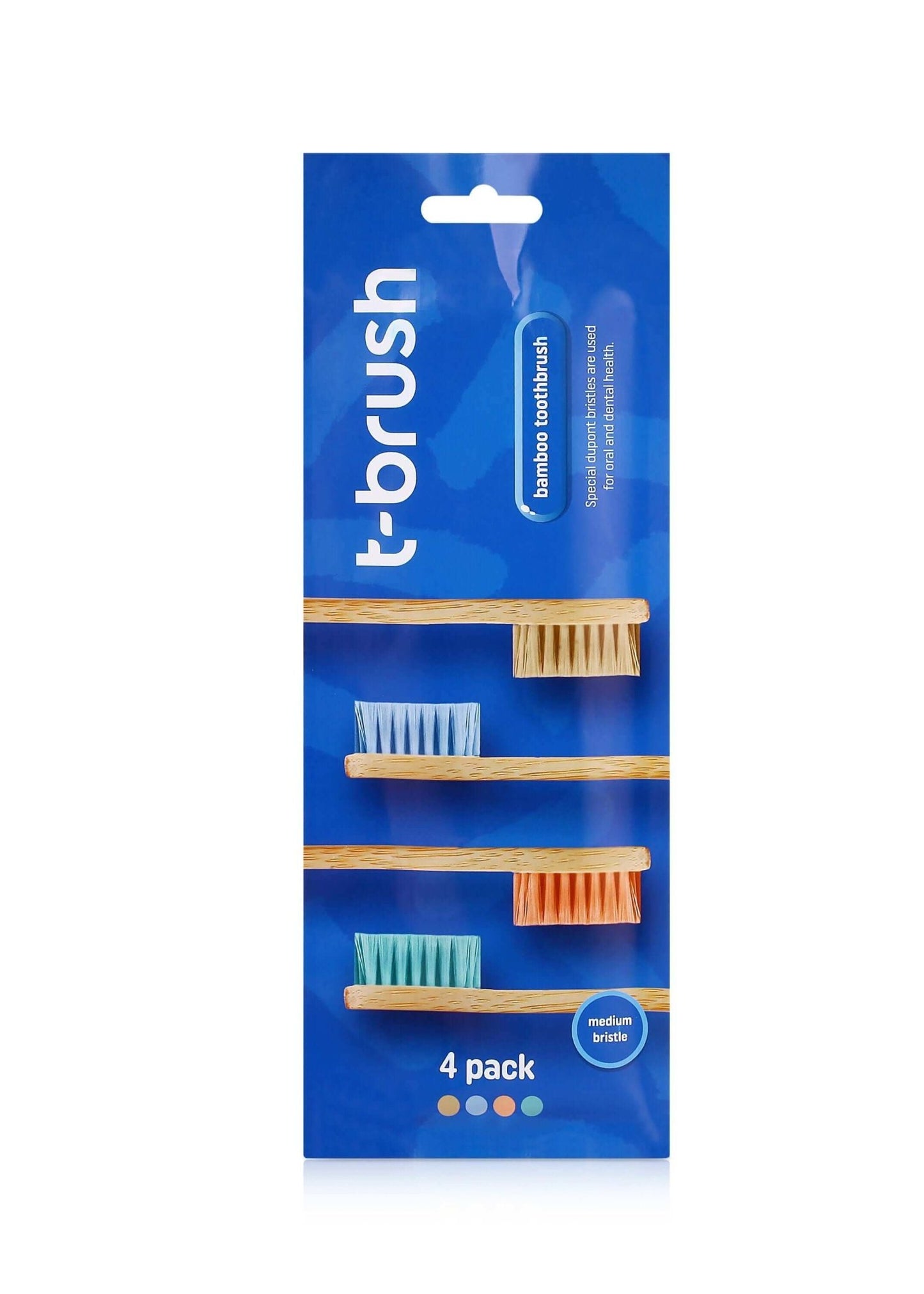 T - Brush Bamboo Toothbrush Medium Hard 4 Pieces - Dupont Bristles - The Best Duo = Dupont + Bamboo - Gift For Christmas - Natural Toothbrush - Docorp