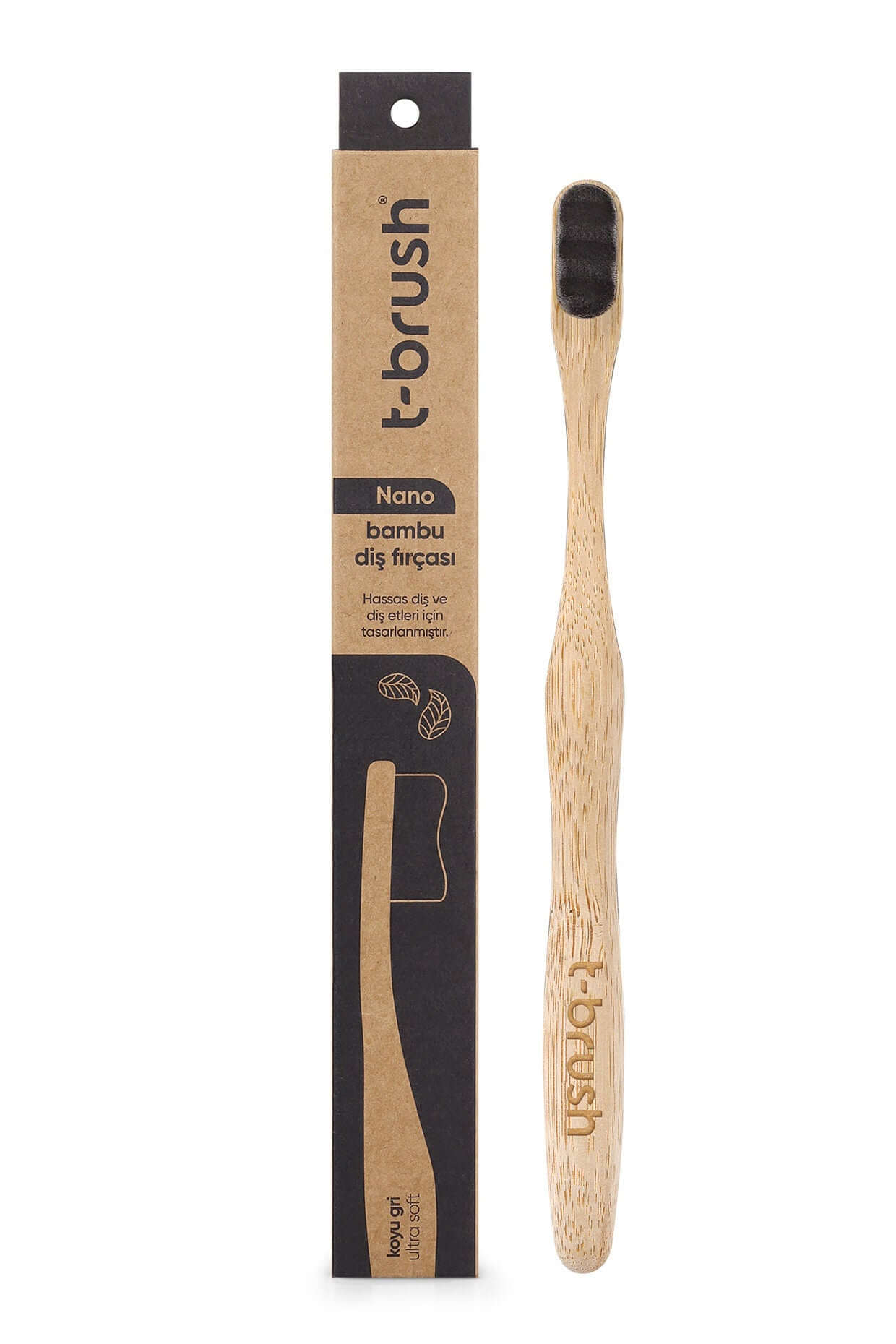 T - Brush Nono Bamboo Toothbrush - White - Dark Grey Colour - Dupont Bristles - Sensitive Teeth - Natural Toothbrush - Eco Friendly - Everyday - Docorp