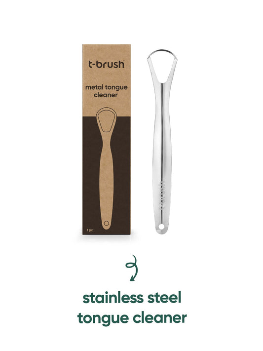 T - Brush Tongue Cleaner Stainless Steel Tongue Scraper, Oral Care, Breath Freshener - Docorp