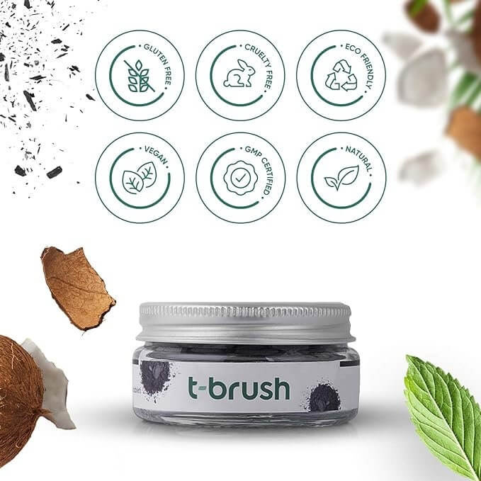 T - Brush Toothpaste Tablets - Activated Charcoal with Fluoride, Natural Ingredients, Gluten Free, Vegan, 90 Tablets - Docorp