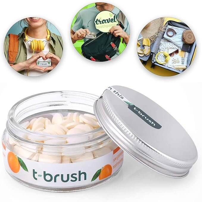 T - Brush Toothpaste Tablets Natural Ingredients, Fluoride Free, Orange Flavoured - Gluten Free, Vegan - 90 Tablets - Docorp