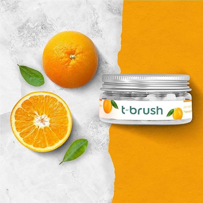 T - Brush Toothpaste Tablets Natural Ingredients, Fluoride, Orange Flavoured, Gluten Free, Vegan - 90 Tablets - Docorp